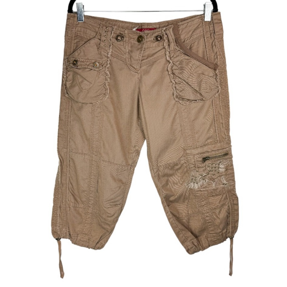 Y2K Original & Glamour Sz Large Cargo Baggy Crop Pants Patchwork Embroidered